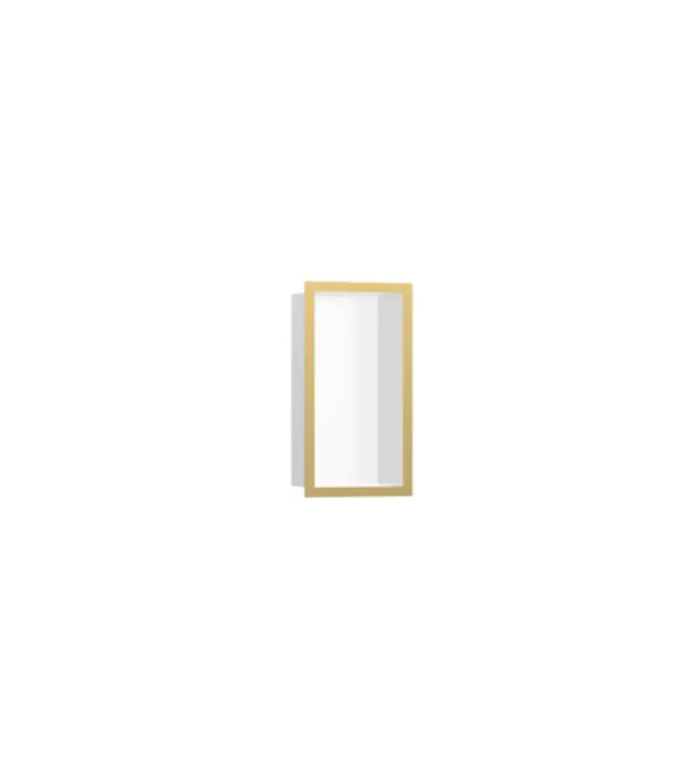 Wandnische mit polierter goldfarbener Umrandung, präsentiert von Hansgrohe, auf weißem Hintergrund, ohne erkennbare Maße oder detaillierte Produktmerkmale.